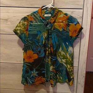 Floral sheer button up